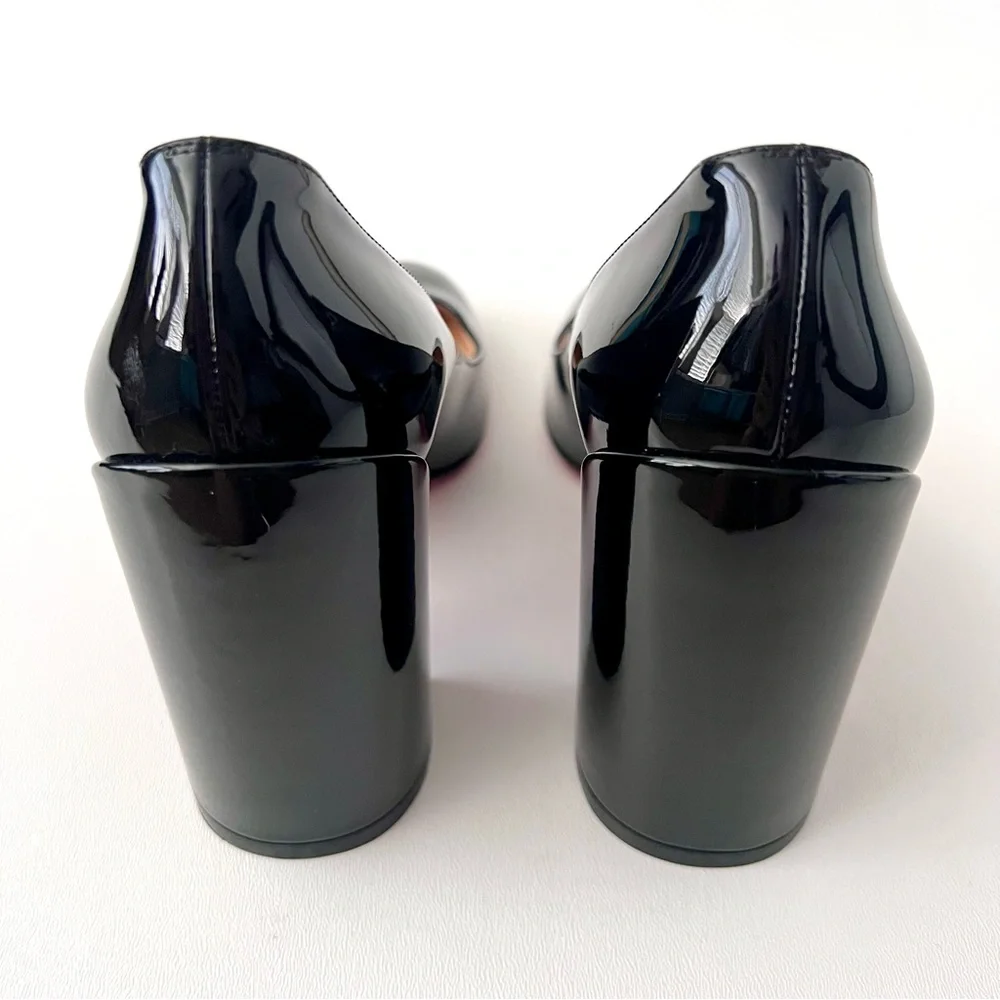 CHRISTIAN LOUBOUTIN | Miss Sab Black Patent Leather Block Heel Pumps 37.5 US 7.5 - Picture 10 of 16